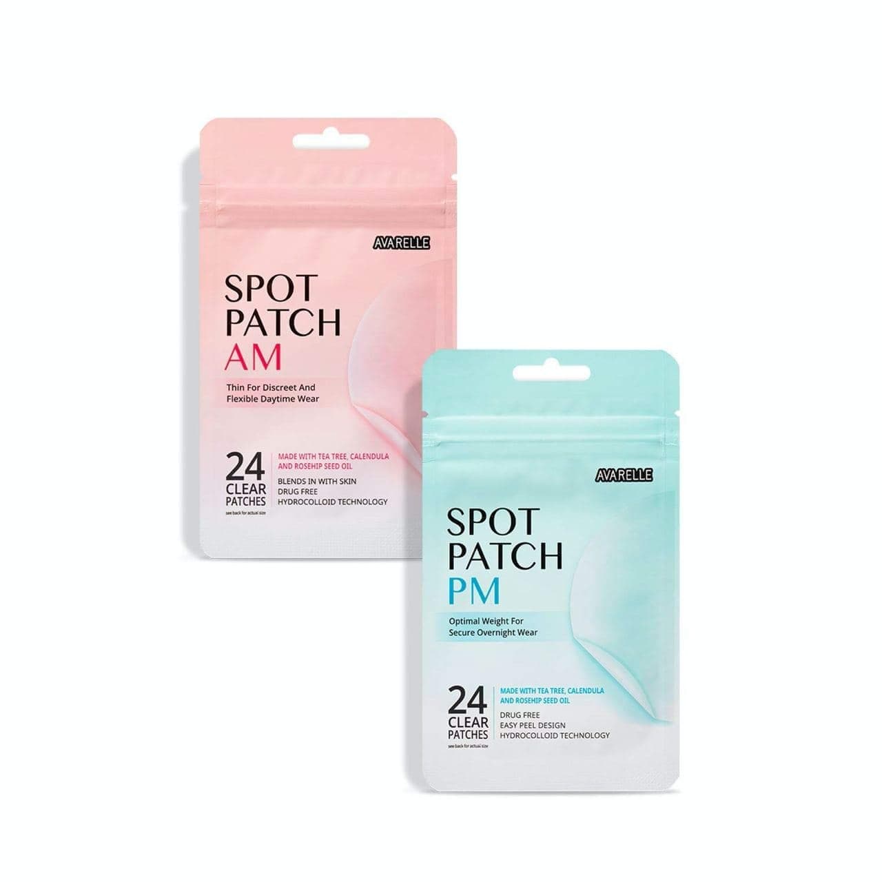 AVARELLE Acne Spot Patch AM+PM Daytime Absorbing Cover Patch Hydrocolloid, Tea Tree Calendula, Rosehip Seed Oil (AM+PM / 48 PATCHES)