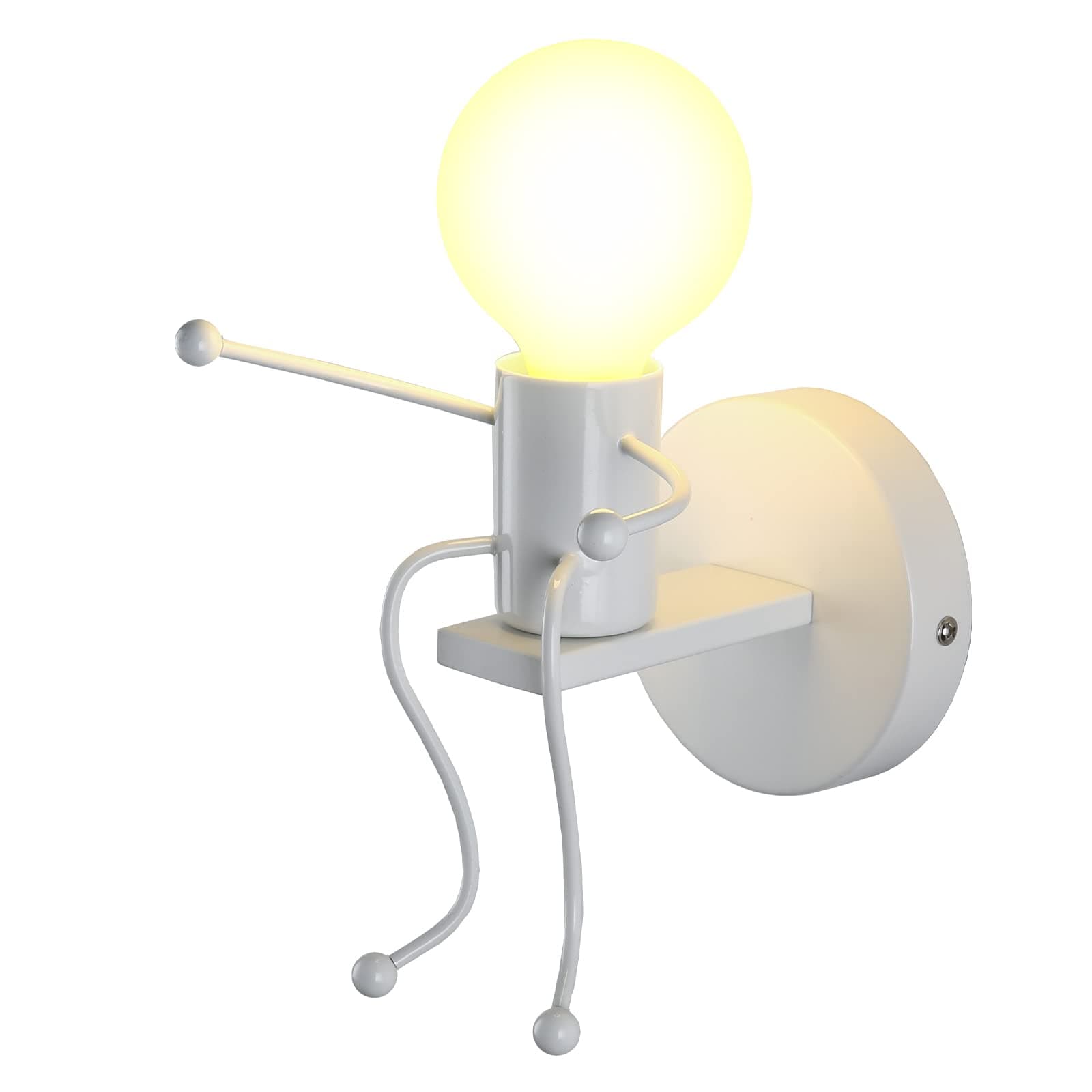 Mini Wall Light Fixture Baking Paint Creative Little People Wall Lamps Bedroom Decoration Metal Bedside Lamp Modern Children Cartoon Doll Wall Sconces Gift LED Lighting Indoor E26 Base (White)