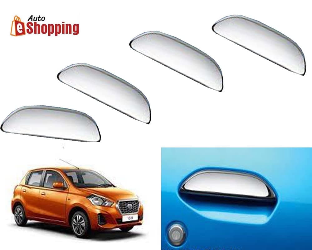 Auto E-Shopping Car Handle Latch Cover Scratch Guard Chrome Finish Front Rear Compatible for Datsun Go Set of 4 Pieces