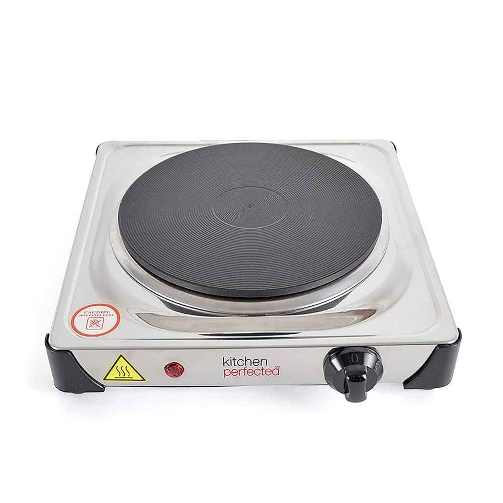 Kitchen Perfected 1500W Single Hotplate / Cast Iron / Variable Heat Settings / Overheat Protection / Corrosion Resistant / Power Indicator / Non Slip Feet / Easy Clean - Polished Steel - E4103SS