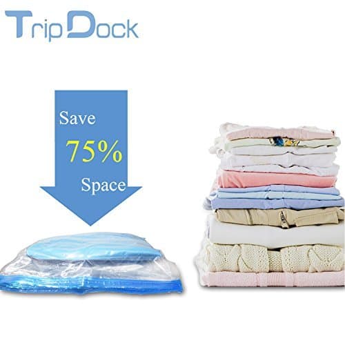 TripDock Space Saver Compression Bags-8 Pack Roll-Up Vacuum Storage Bags for Travel and Home Storage No Pump Needed (4 Large, 4 Medium)