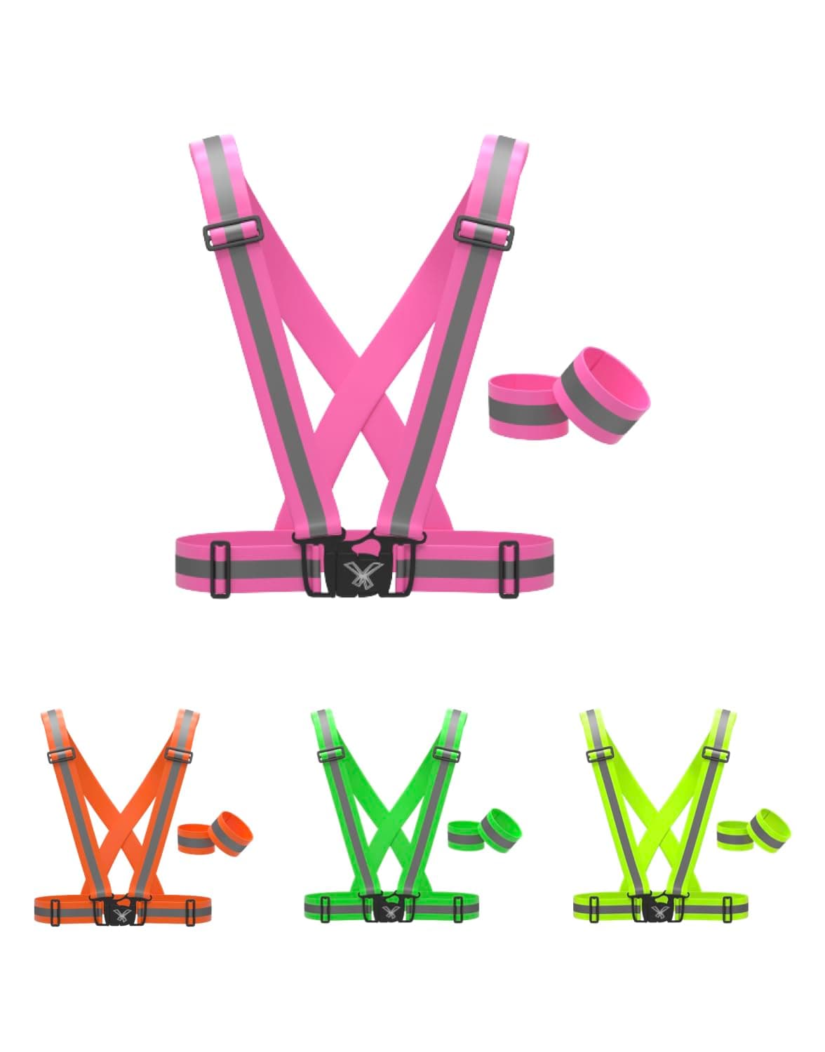 Reflective Vest with Hi Vis Bands, Fully Adjustable & Multi-Purpose Reflective Running Gear, Reflective Straps for Night