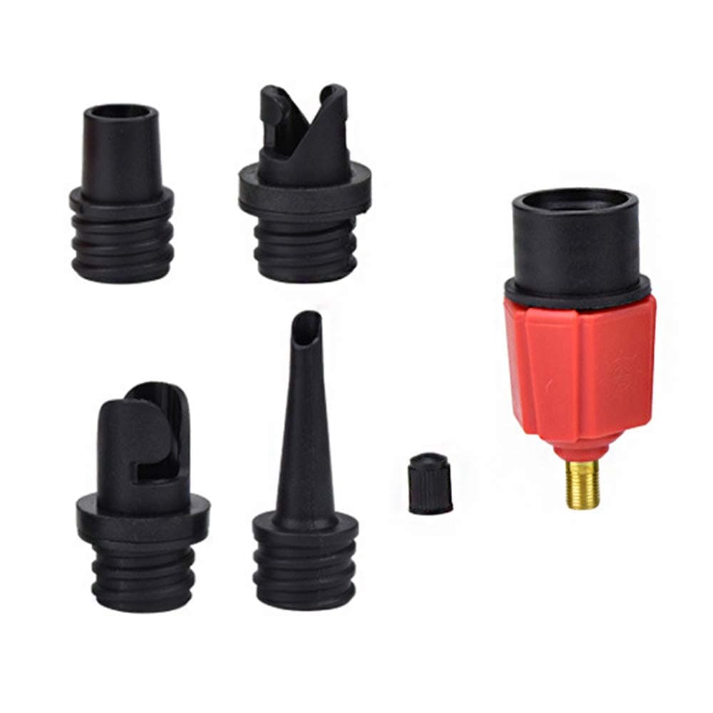 Car Compressor to Inflatable Pump Valve Adapter, 4 Nozzle Adapter for Air Mattress, Swimming Ring/Pool, Inflatable Bed/Sofa, Boat, Kayak, SUP, Black, Portable