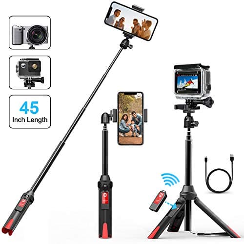 Selfie Stick Tripod, Vproof 45 Inch Extendable Bluetooth Selfie Stick Tripod with Detachable Remote, Compact Monopod for iPhone Xs Max/XR/XS/X/8/7 Plus/6S Plus, Galaxy S9 Plus, GoPro Cameras (Black)