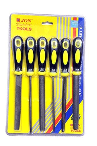 6-Piece Assorted File Set with Handle (6 Inch) | Flat, Round, Half-Round, Triangular, Square & Rasp Files for Wood, Metal, DIY & Carpentry