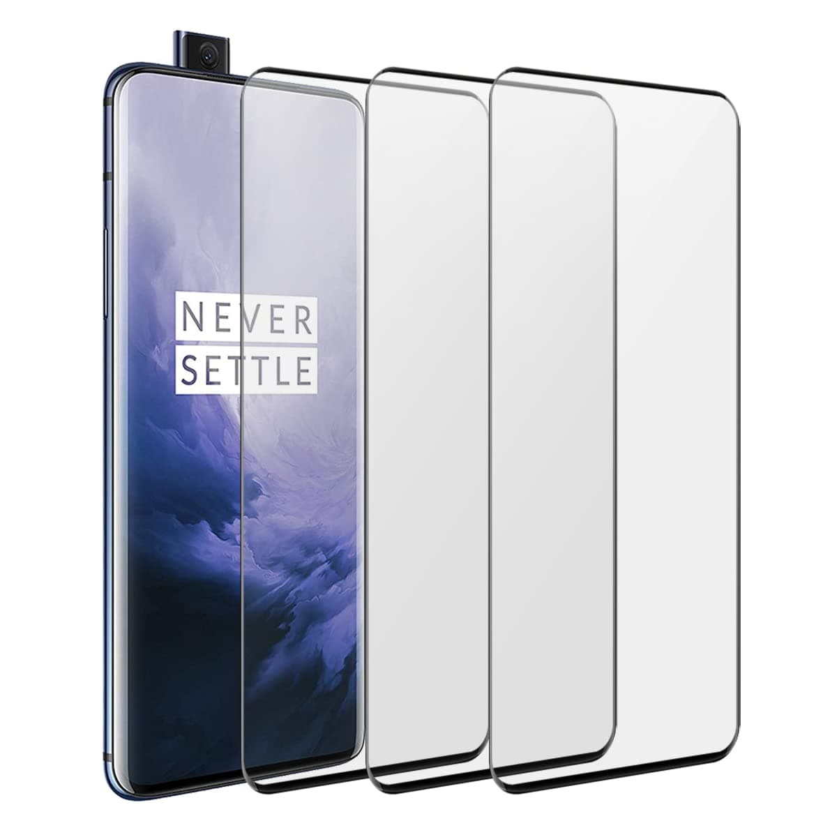 3 Pack Screen Protector for One-Plus 7 Pro,Anti-Scratch 9H Hardness Full Coverage For One-Plus 7 Pro Black Edges Silk Print Tempered glass Protector Film.