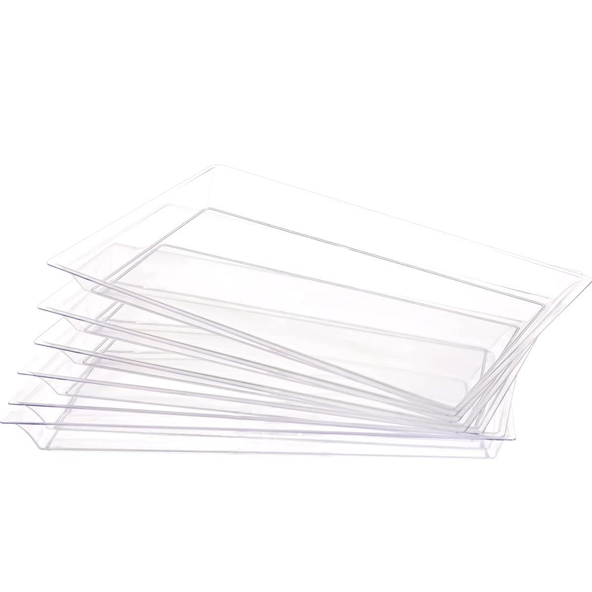 SUT 12 Pack Clear Plastic Serving Trays with Special Shapes, 15’’×10’’ Rectangle Serving Platters Disposable Food Trays for Weddings and Parties