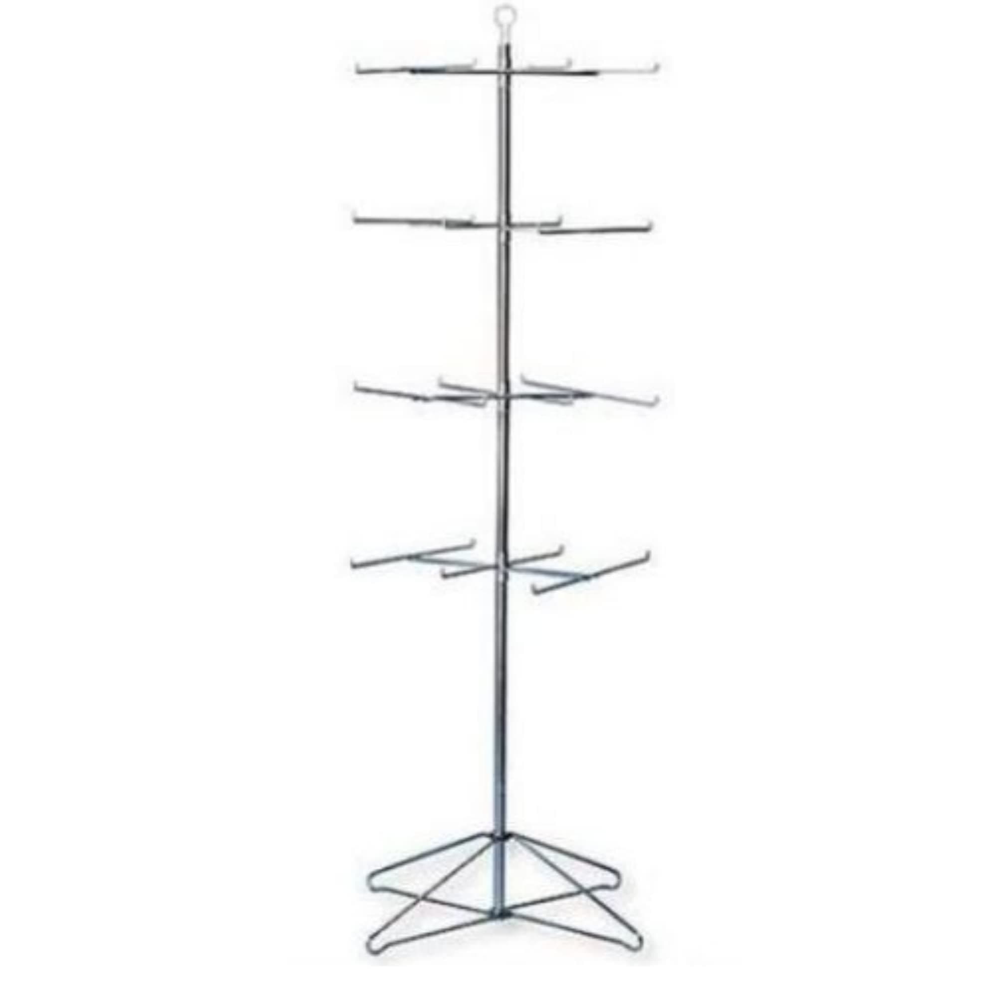 4 Tier Wire Floor Spinner Display Rack in Chrome 63.5 H x 24.5 D with 24 Peg - Ideal for Retail Stores and Merchandising Displays - 4 Rotating Tiers, Easy to Assemble