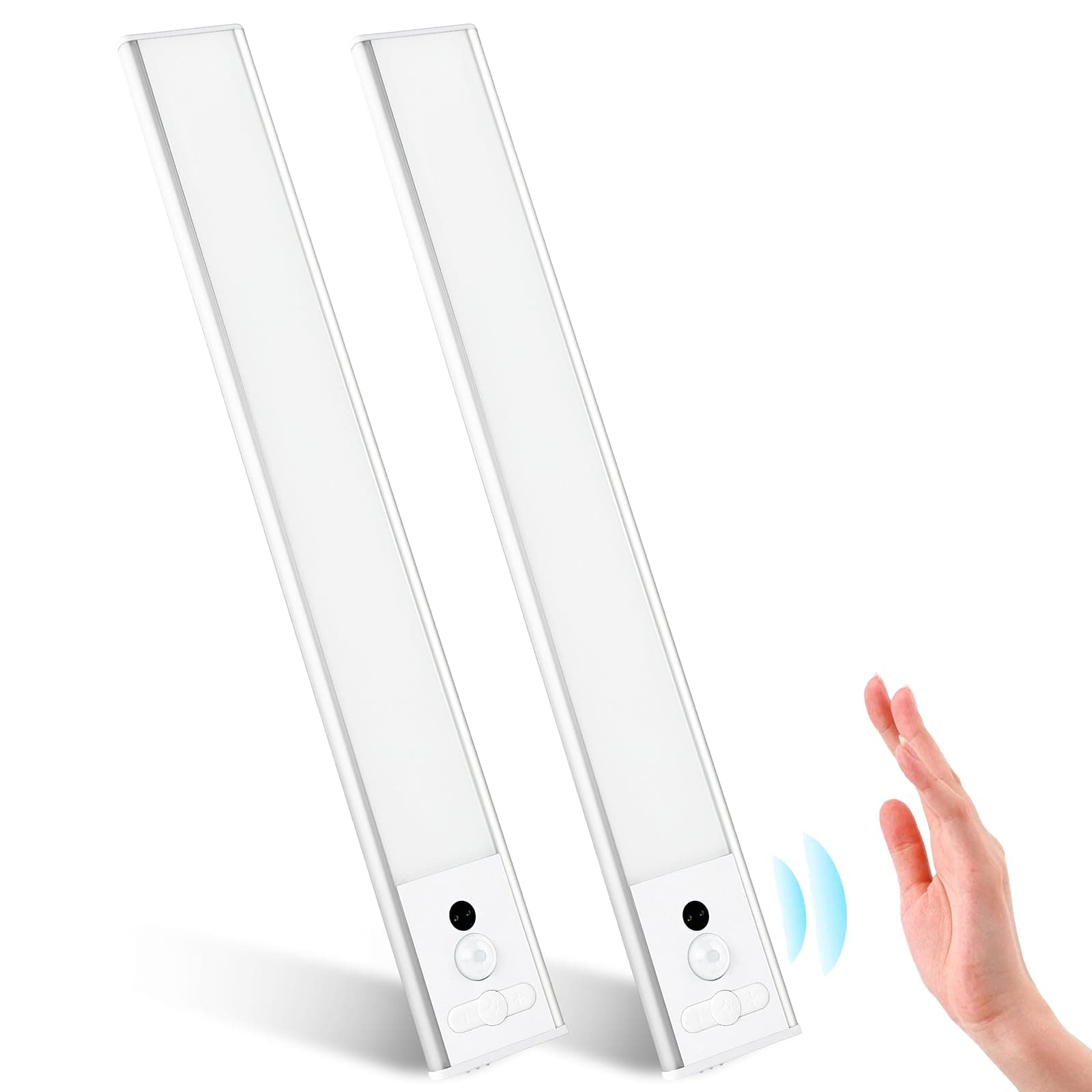 MERTTURM 106LED Under Cabinet Lighting, Upgraded Motion Sensor Plus Hand Wave Sensor Closet Light, 2200mAh Rechargeable Wireless Under Counter Light, Dimmable Magnetic Stair Cupboard Light, 2pcs