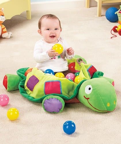 Plush Turtle Ball Pit with 25 Colored Play Balls