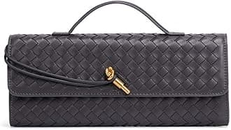 CovelinWomen's Handmade Woven Evening Bag Leather Shoulder Clutch Handbag Fashion Crossbody Purse