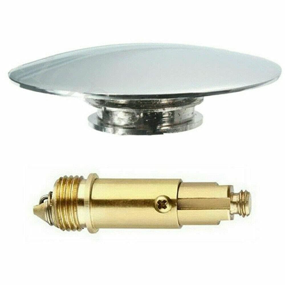 Walgreen Bathroom Sink Drain Plug Stopper, Basin Chrome Pop Up Click Clack Plug Stopper Push Button with Brass Slotted Plug Bolt Spring, Waste Drain Stopper Sink Plug for Bath Vanity Sink, Bathtub