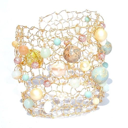 Amazonite and Pearl Gold Cuff Bracelet
