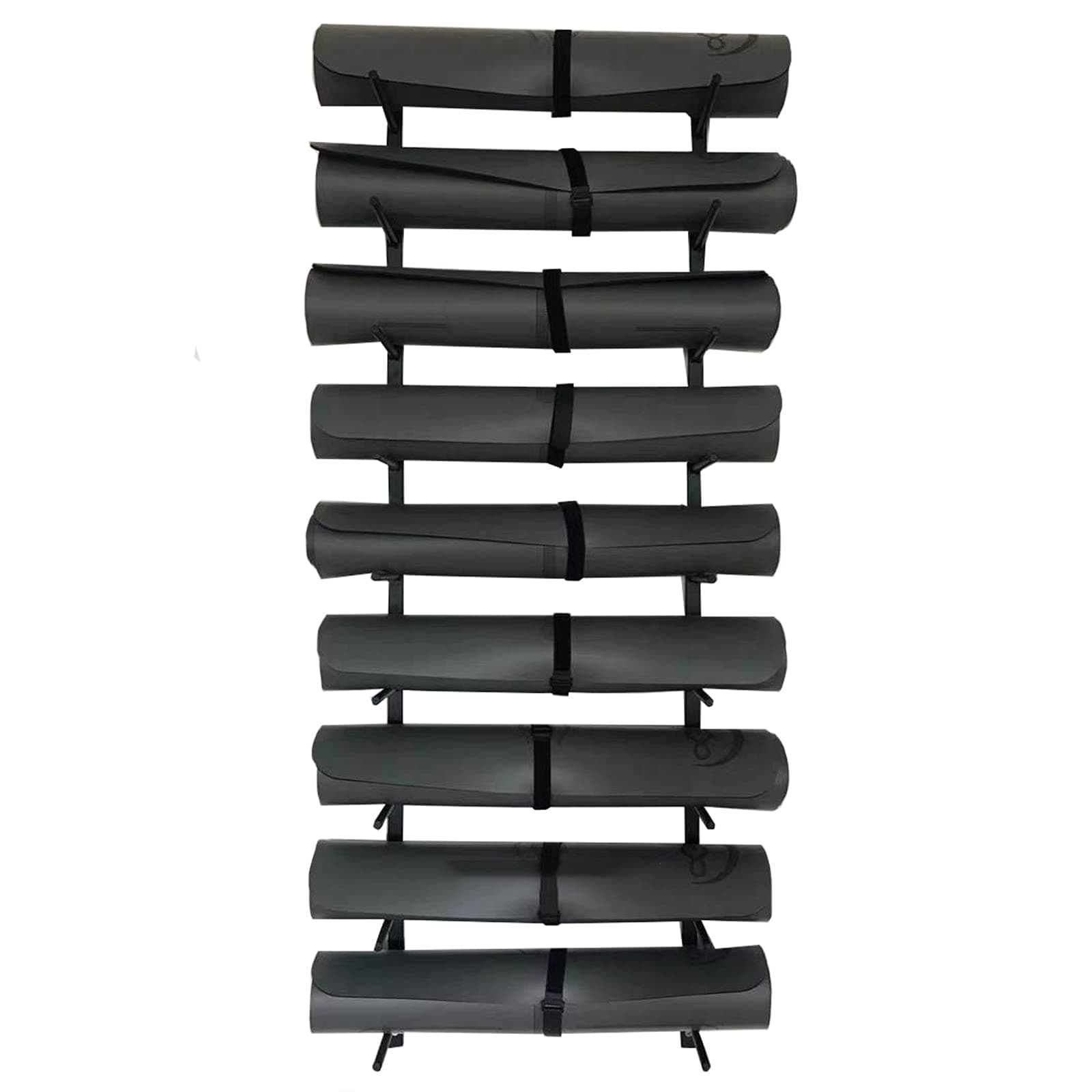 Wall Mount Metal Yoga Mat Rack, Multi-Layer Large-Capacity Column/Foam Roller Storage Stand, Gym/Home Yoga Mat Holder Stand Organizer (Color : Black, Size : 9 Tier)