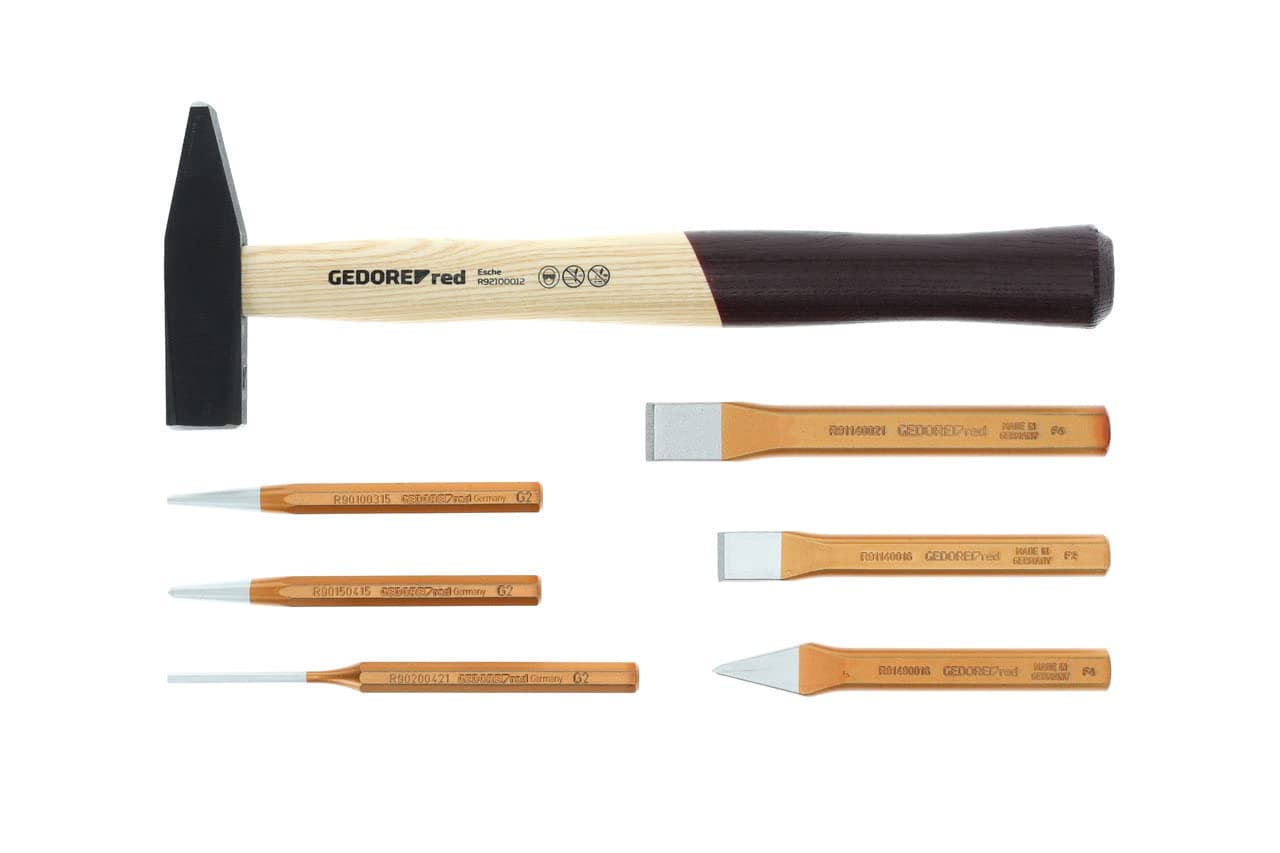 Hammer and chisel set, 7-pc. set, Complete, Tool case for craftsmen, in Foam module, R22150019