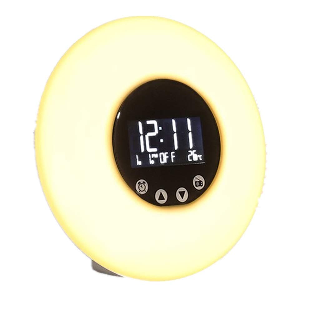 MINGPOND Wake up Light Alarm Clock Remote Control Sunrise Simulation Digital Alarm Clock/FM Radio/Night Light/Date/Temperature Colorful Illumination DC 5V Tap/Remote Control Kids Night Light