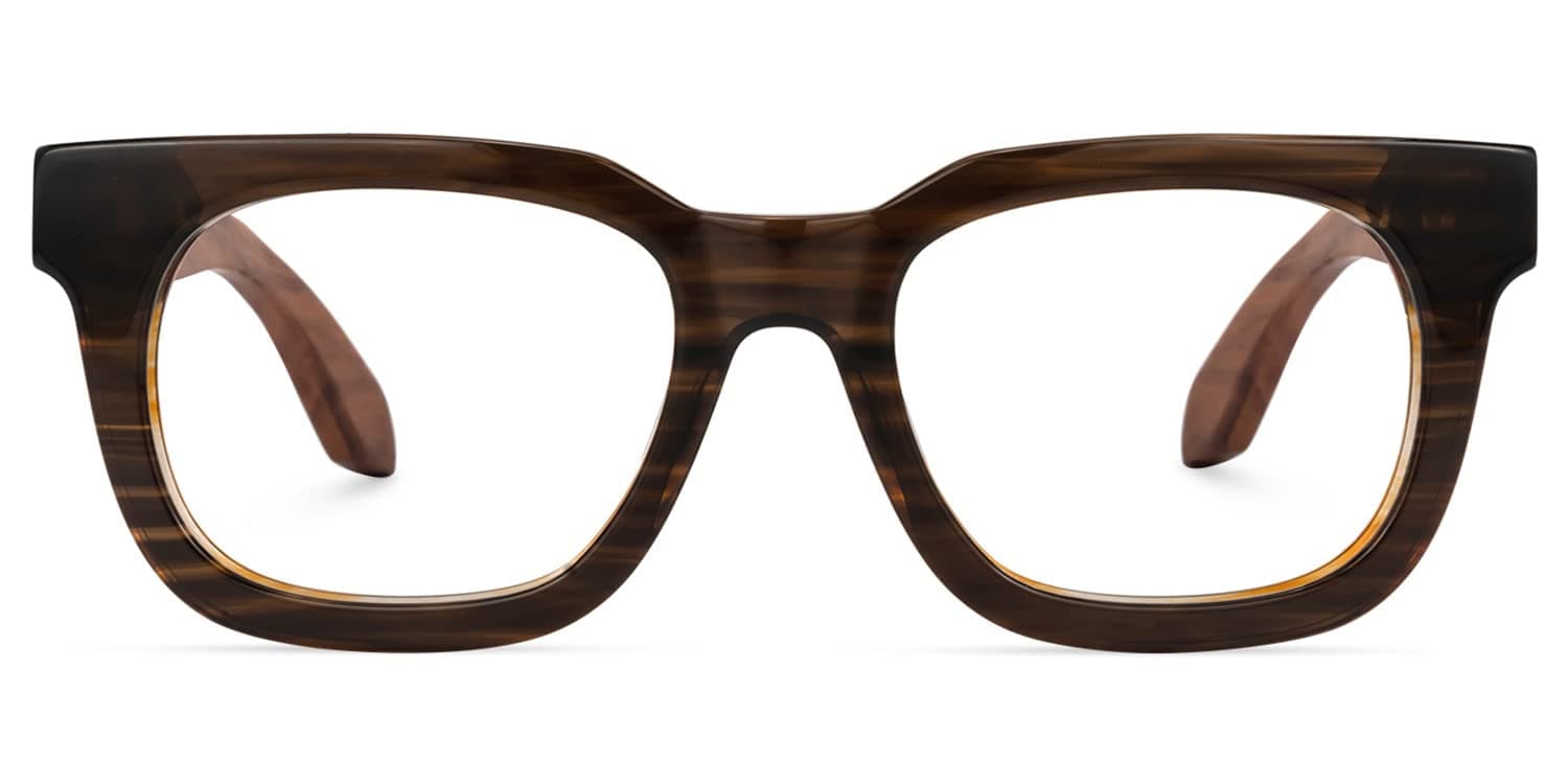 Zeelool Retro Thick Rectangle Wood Arm Eyeglasses Frame for Men Non-prescription Clear Lens Sam FP0432-03 Brown