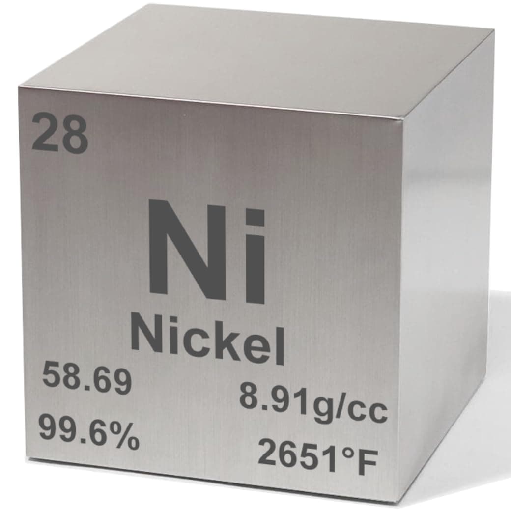 Nickel 0.5" Metal Density Cube - 99.6% Pure Element for Chemistry - Periodic Table Design Educational Scientific Elemental Specimen