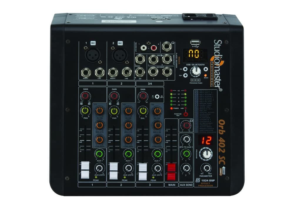 Studiomaster Orb 402 SC 4 Channel Studio Mixer With Dual Functionality Of Playback And Recording On A Pen Drive Or On A PC Via USB Audio Interface, Black