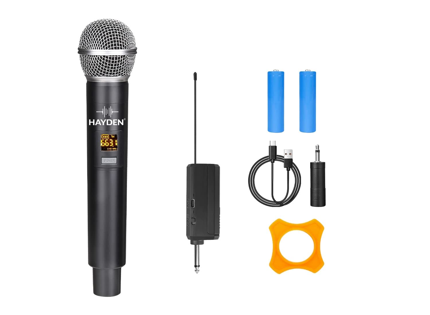 HY-58 Wireless Mic, Microphone, UHF Karaoke Dynamic mic with Type C Rechargeable Receiver & Hand Mike System 6.35mm Jack, 30-50 Meter Cordless Range (Single Microphone)