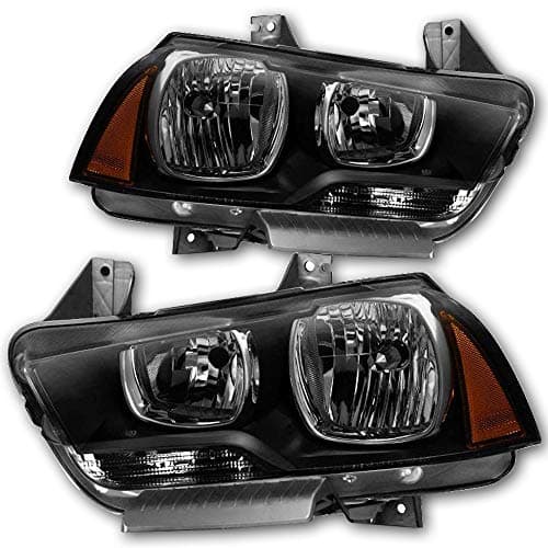 JSBOYAT Headlight Assembly Replacement for 2011-2014 Dodge Charger Halogen Headlamp with Smoked Black Housing Amber Reflector Driver and Passenger Side (Smoked Black)