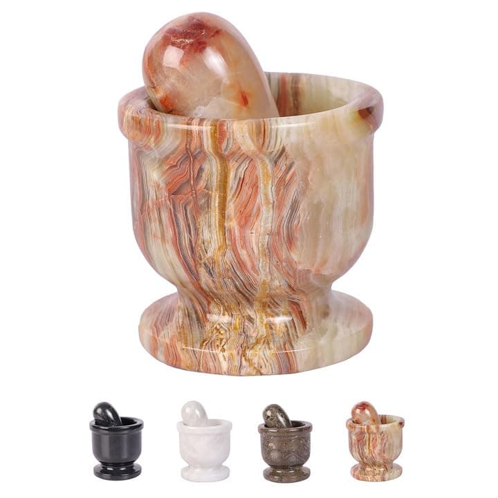 Exquisite Marble Mortar and Pestle Set - Your Ultimate Kitchen Essential for Grinding Spices, Making Guacamole, Salsa, Pesto, and Crushing Pills (Onyx Green, Oval Shape (2.5"))