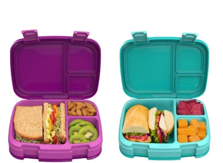 Fresh - New & Improved Leak-Proof, Versatile 4-Compartment Bento-Style Lunch Box - 2 Pack (Purple/Green)
