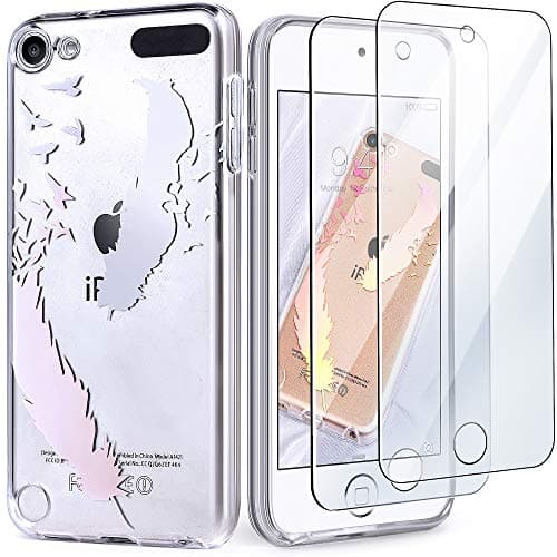 IDWELL iPod Case for iPod Touch 7 Touch 6 Touch 5,Soft Bumper,TPU Clear Case,Slim Lightweight Colorful Shiny Flexible Glossy Cover for Apple iPod Touch 7G 2019 Released/6G 2015 /5G, Feather Clear