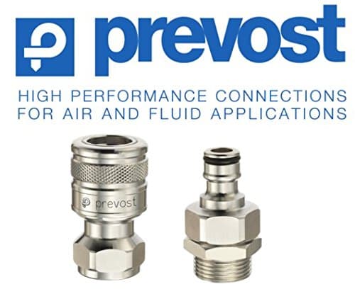 Prevost Quick-Coupler for Garden Hose Connection, (1) Coupler and (1) Male Plug-Connector, Valved - Terminating Water Flow Upon Disconnect, 3/4" Garden Hose Thread (GHT), Chrome Plated Brass