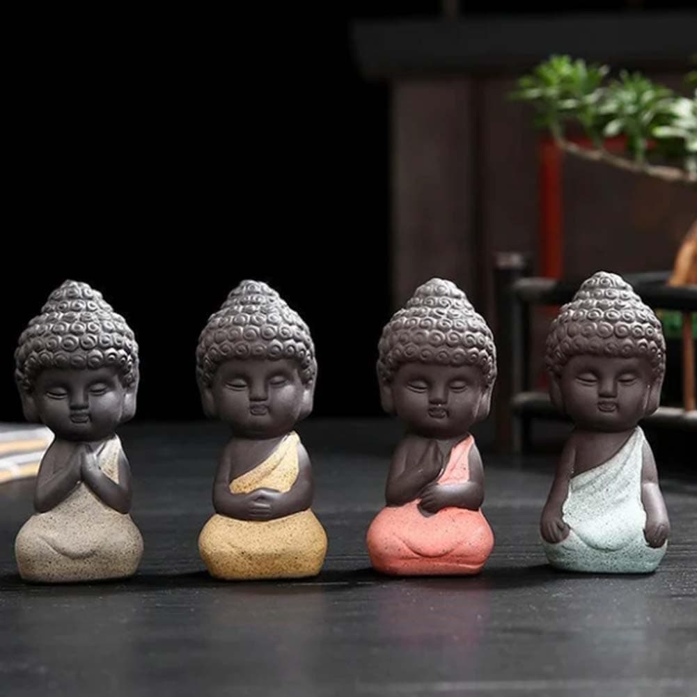 Remove Negativity - Four Noble Truths,Mini Cute Buddha Statue,Monk Figurine,Mini Buddhism Zen Style Tea Pet,Buddha Meditating Sculpture,for Office,Car,Home Decoration (Color : Set)