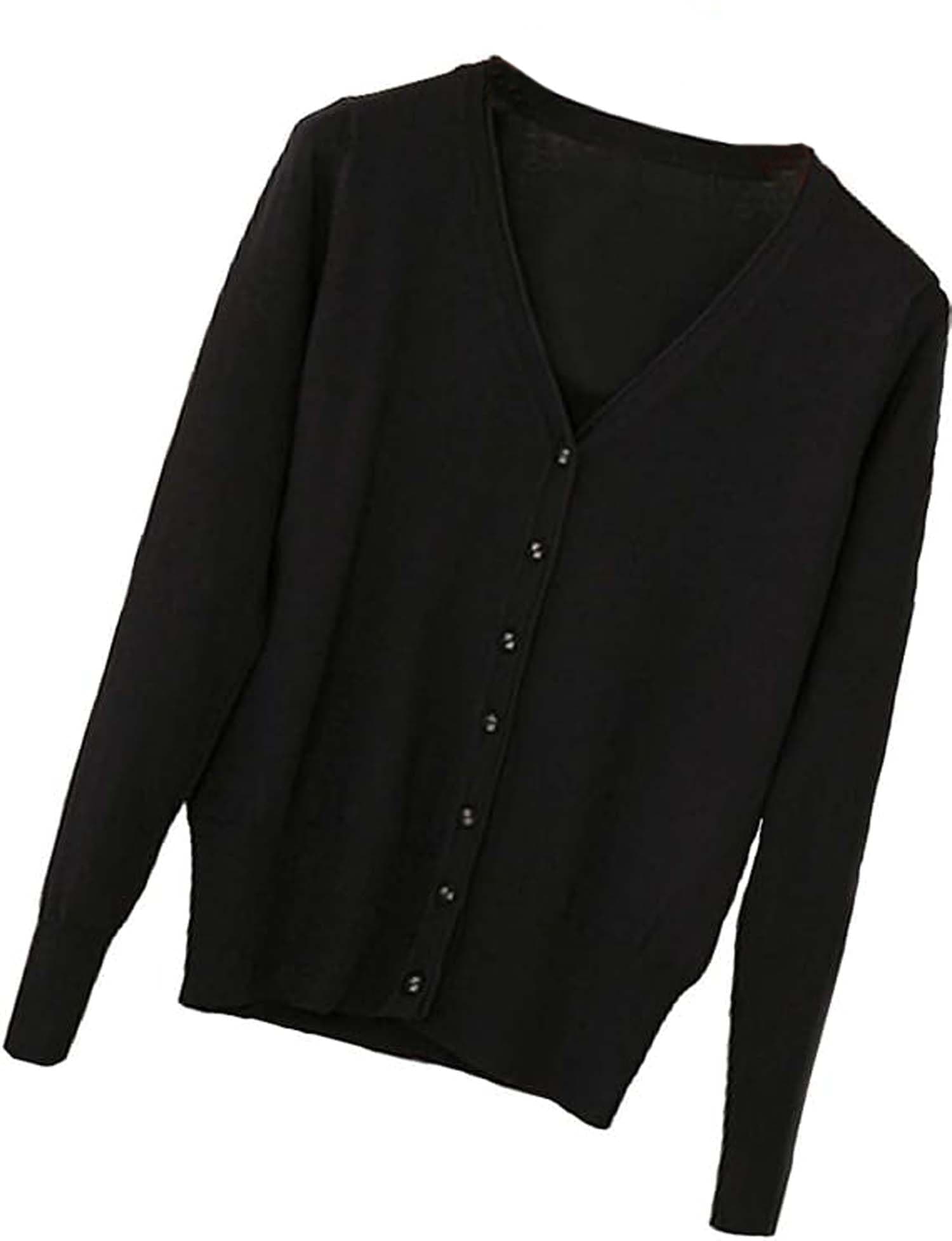 Womens V-Neck Button Down Long Sleeve Crew Neck Soft Classic Basic Knit Cardigan Sweater