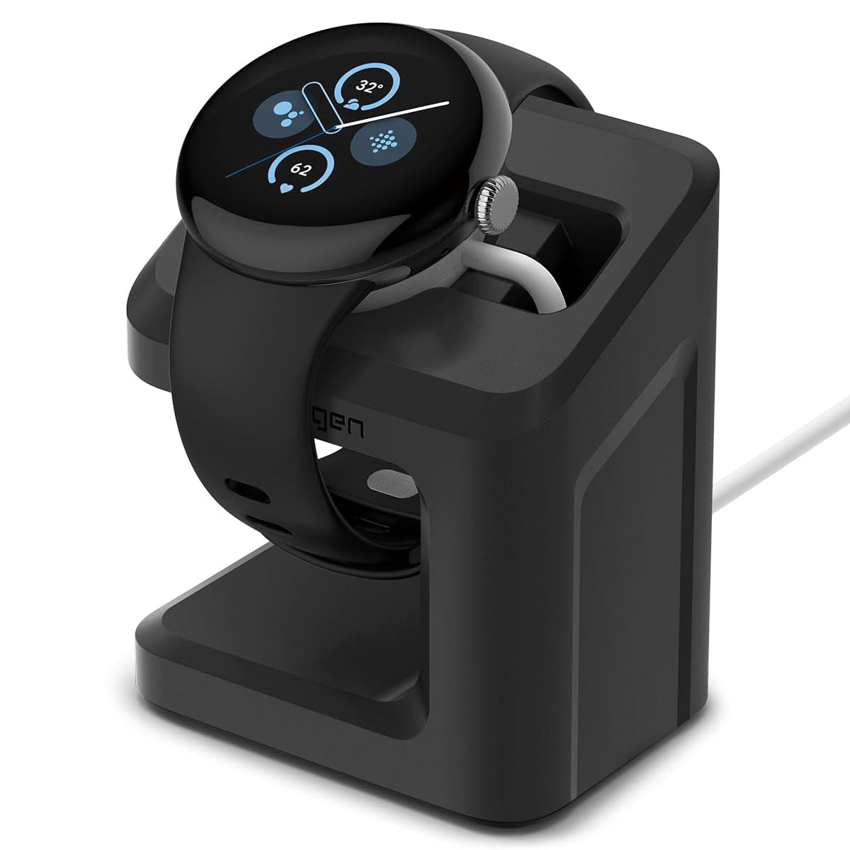 Spigen S355 Stand Designed for Google Pixel Watch 3 45mm, 41mm / Pixel Watch 2 Charger Stand Durable TPU with Non-Slip Stable Base (NOT Compatible with Pixel Watch 1) - Black
