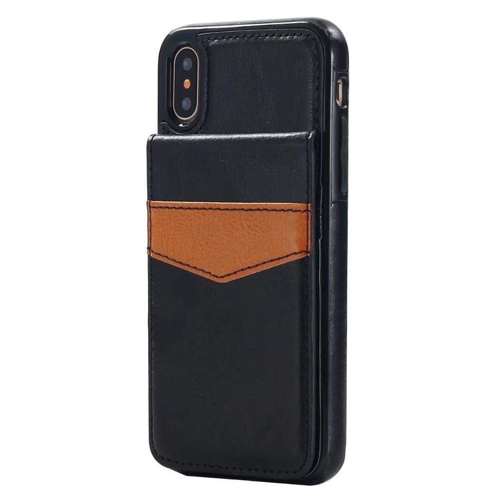 Cell Phone Case for iPhone X Wallet Phone Case Leather Slim Back Case Kickstand with Credit Card Holder Full Screen Cover Tempered Glass Protector Attached (Black, for iPhone X)