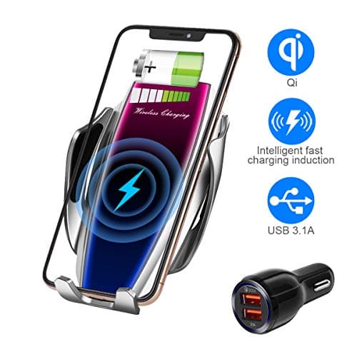 Wireless Charger Car Touch Sensing Automatic Retractable Clip Fast Charging Compatible for iPhone Xs Max/XR/X/8/8Plus Samsung S9/S8/Note 8