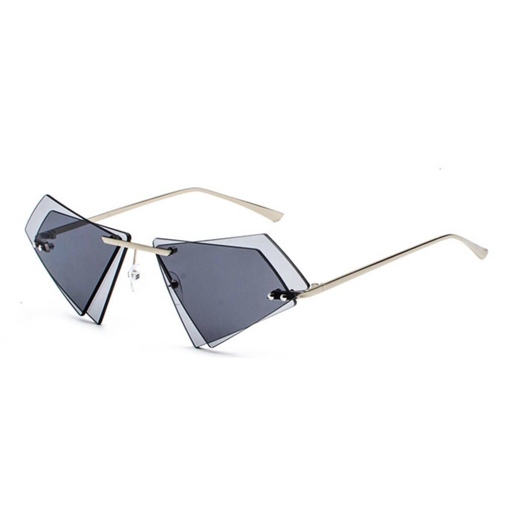 Unique personality irregular double-layer triangle frameless retro trend unisex sunglasses (Black ash)