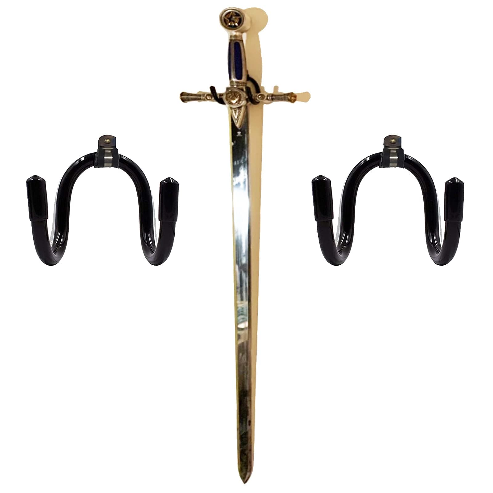 Pmsanzay Flexible Adjustable Sword Hanger Display, Universal Weapon Holder, 2 Pack, Gold, Metal, Wall Mount, Weapon Display, Heavy Item Storage