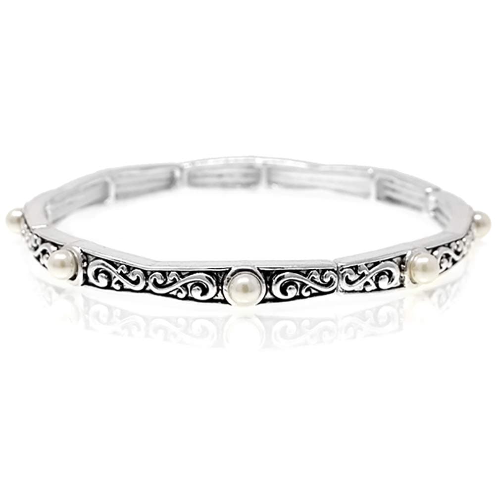 Emulily Turquoise Stackable Filigree Texture Stretch Bracelet Western