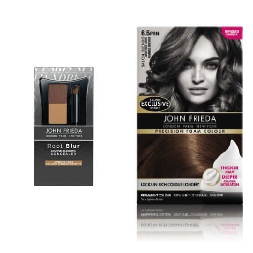 John Frieda Root Blur Colour Blending Concealer, Amber to Maple and Precision Foam Colour Number 6.5Pbn, Lightest Cool Almond Brown Duo Set