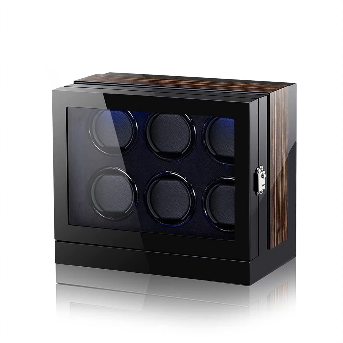 TEEMING Automatic Watch Winders Storage Display Box for 6 Automatic Watches, LCD Touch Screen, 6 Independent Watch Winders, Multi Rotation Modes, LED Light, Self Winding Watch Box for Watch Collectors