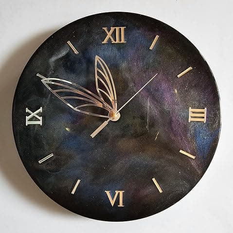 A E M Resin Art Wall Clock for Home Decor Living Room, Kitchen Handmade Premium Cosmic Cadence Timepiece Wall Clock (Black Multicolor Size 10 inches)