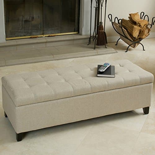 Ottomans Modern Transitional Storage Spacious Interior Carefully Padded Surface Solid Bench Beige Linen Upholstery
