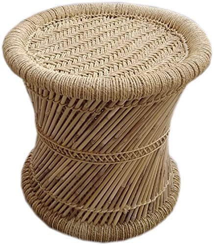 3D Unique Enterprises Pure Handmade Bamboo Mudda Stool with Beige (15 X 16) Inches