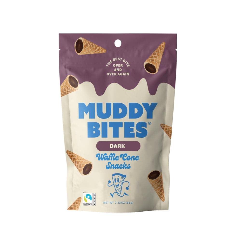Muddy Bites - Dark Chocolate - Waffle Cone Snack Bite Sized Filled Cone Bites for Snack or Dessert Made with Cane Sugar, Kosher, Fair Trade Certified