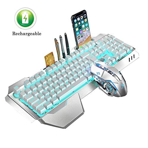 Rechargeable Keyboard Mouse Combo Backlit,2.4G Wireless Gaming Keyboard with Palm Rest,Multimedia,Ergonomic,3000Mah Large Capacity Battery and Adjustable DPI Mouse for Computer,PC,Laptop,Mac (Silver)