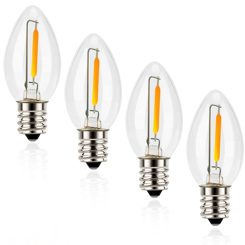 Night Light Bulbs, C7 Candelabra LED Light Bulbs, E12 Chandelier Base, 4W 5W 6W 7W Incandescent Equivalent, Warm White, 2700K, Clear, 4 Pack