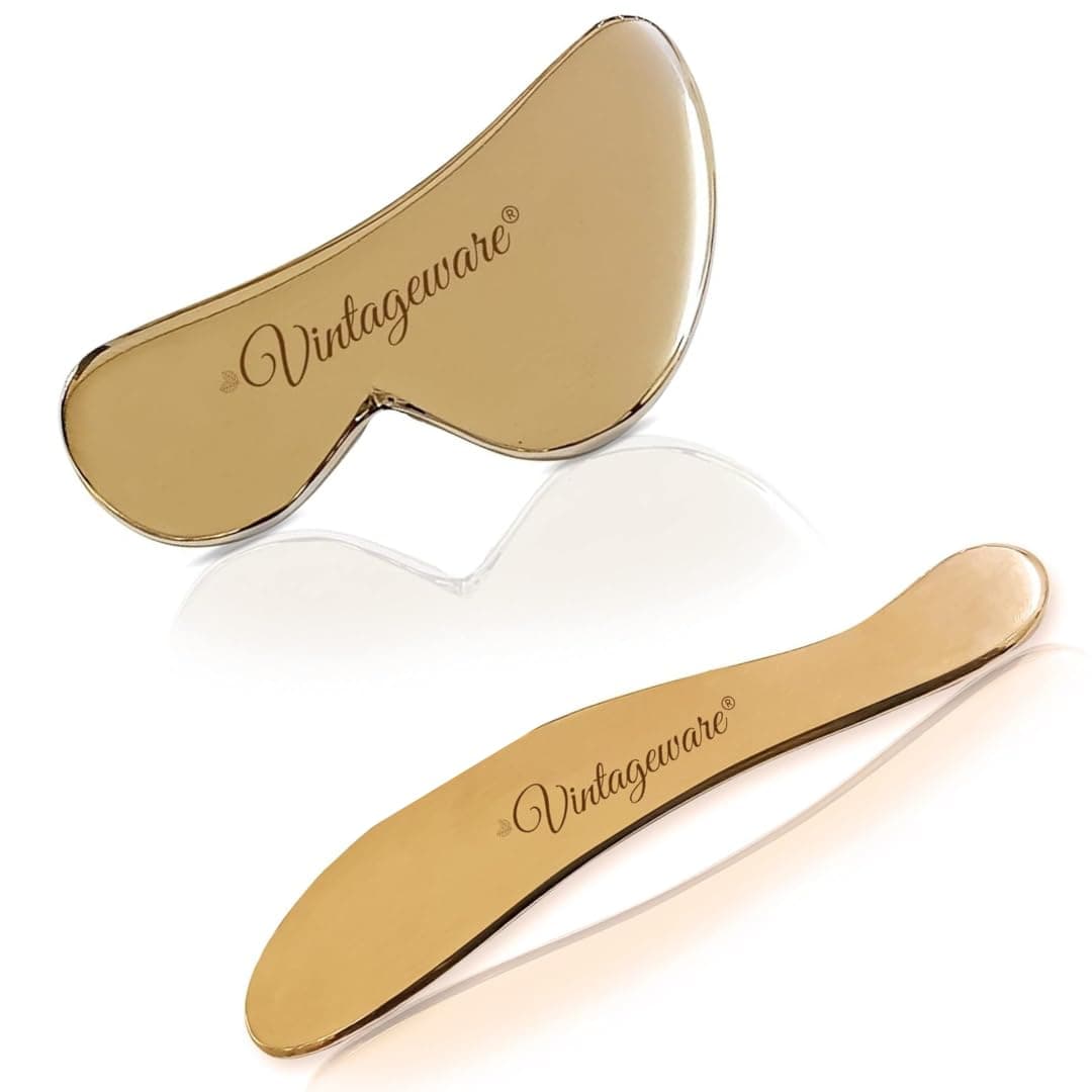 Vintageware® Kansa Gua Sha Combo Set – B & S Shape Ayurvedic Bronze Tools for Face & Body Massage, Pain Relief, Circulation & Skin Rejuvenation, Guasha Combo Set