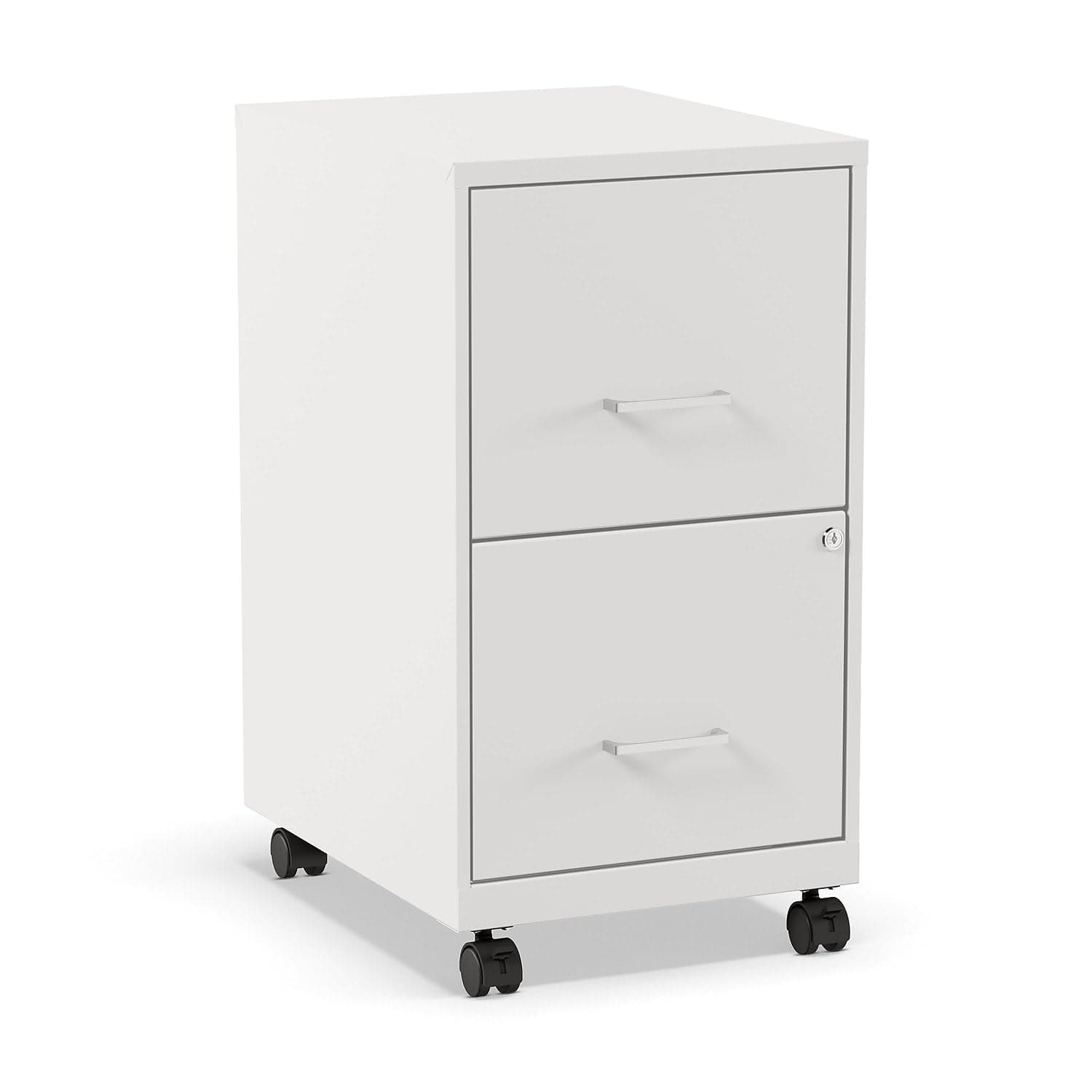 Staples 2-Drawer Vertical File Cabinet, Letter Size Documents, Lockable & Mobile, 18.9" D x 14.3" W x 26.3" H, White