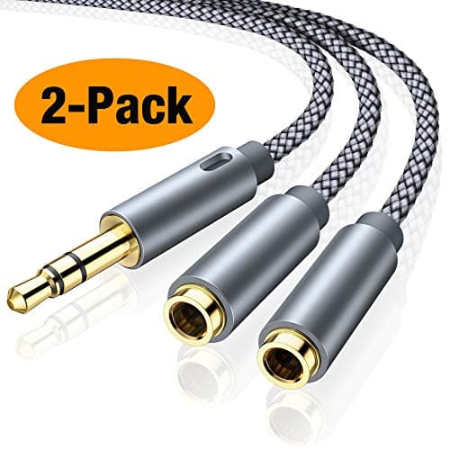 Headphone Splitter, oldboytech 3.5mm Stereo Audio Splitter [2-Pack,Hi-Fi Sound] Nylon-Braided Male to 2 Female Y Jack AUX Splitter Adapter Compatible Headset Tablet Smartphone MP3 Player & More (gray)