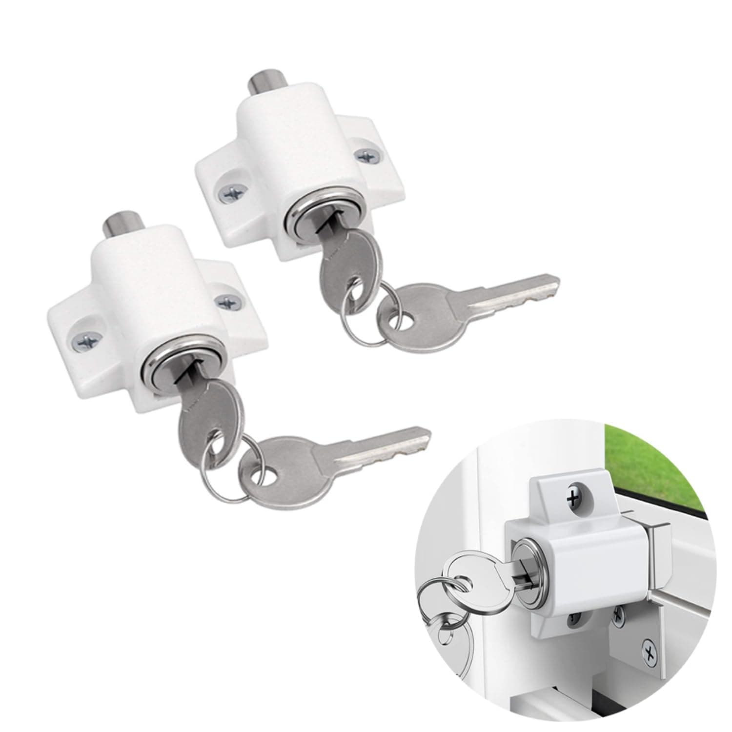 Sliding Window Lock, 2 Sets Sliding Door Locks with Universal Key, Multifunctional Stainless Steel Kids Sliding Window Security, Patio Door Lock for Home, Office and Classroom