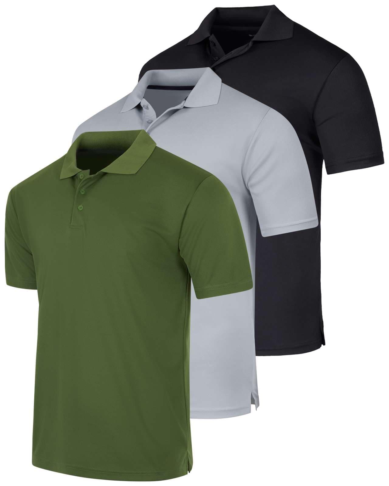 Real Essentials3 Pack: Men's Quick-Dry Short Sleeve Athletic Performance Polo Shirt (Available in Big & Tall)